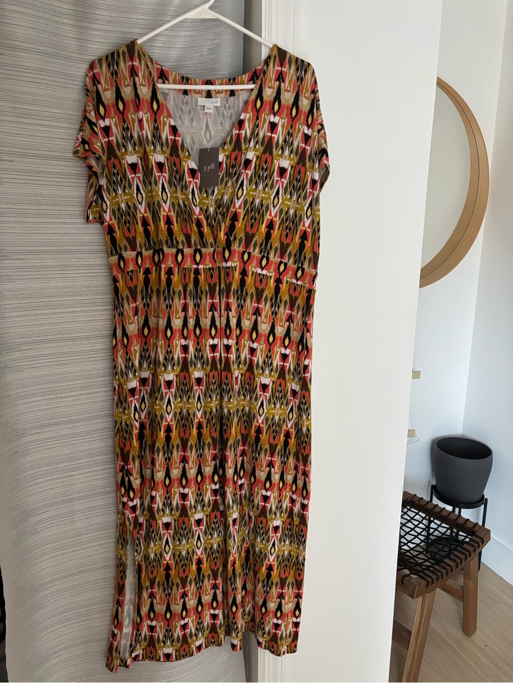 J Jill Printed V-Neck Midi Dress in Multi-Color